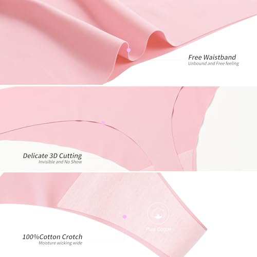 DEANGELMON Seamless Thongs for Women No Show Thong Underwear Invisible Breathable Sexy T-back Panties Pack (4P16,S)
