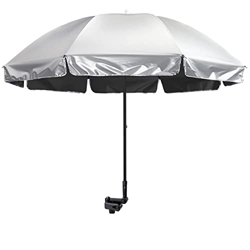 G4Free UPF 50+ Universal Clamp On Umbrella Adjustable Outdoor UV Protection Beach Chair Umbrella for Strollers, Wheelchairs, Patio Chairs, Beach Chairs, and Golf Carts(Black)