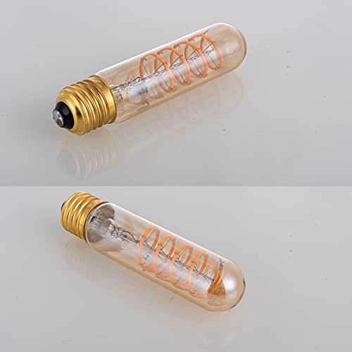 T10 LED Bulbs 40 Watt Equivalent 4W Dimmable Edison Tubular Light Bulb E26 Medium Base 2700K Warm White, T10 Vintage Amber Glass Spiral Filament LED Light Bulb, 2 Pack
