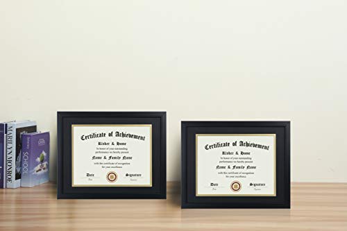 ELSKER&HOME 8.5x11 Certificate Frame - Classic Black Color Frame - Displays Diploma 8.5x11 Inch with Mat - 11x14 Inch Without Mat - For Document/Photo(2 Pack, Matte Black with Gold Rim)