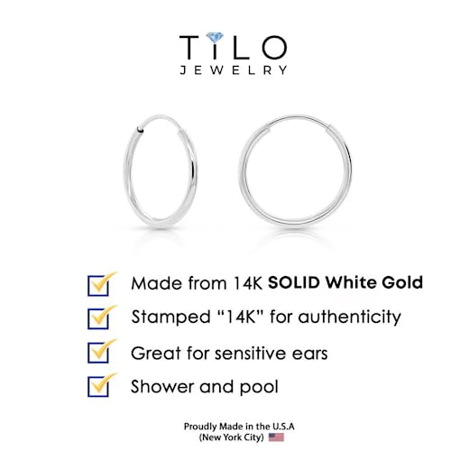 14k White Gold Round Endless Hoop Earrings - 10-18mm (10mm)…