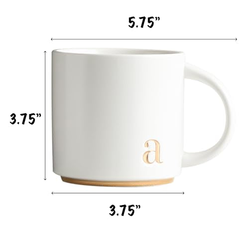 COLLECTIVE HOME - Monogram Ceramic Mugs, 15 oz Golden Initial Coffee Cups, Elegant Alphabet Tea Mugs, Elegant Personalized Mug with Gift Box, Luxurious Cups for Office and Home (w)