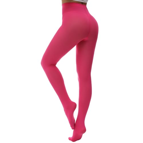 MANZI Microfibre Tights for Women, Semi Opaque Solid Colored Footed Pantyhose 70 Denier(Pink M/L)