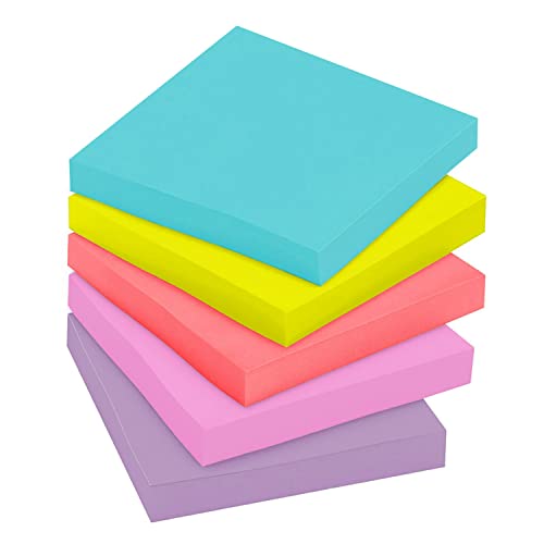 Post-it Super Sticky Notes, 76.2 mm x 76.2 mm, 24 Pads, 2x the Sticking Power, Supernova Neons, Bright Colors, Recyclable