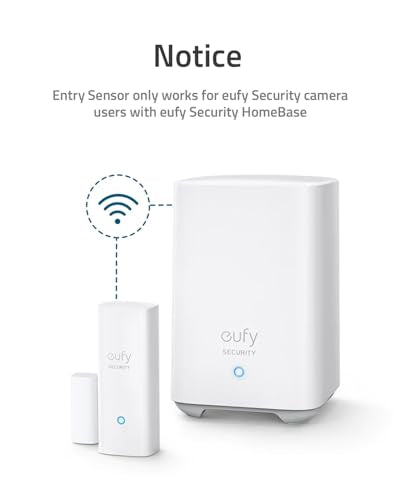 eufy Security Entry Sensor, Detects Opened and Closed Doors or Windows, Door Monitoring, Sends Alerts, Triggers Siren, 2-Year Battery Life, Indoor Use Only, Requires HomeBase, 24/7 Monitoring Optional