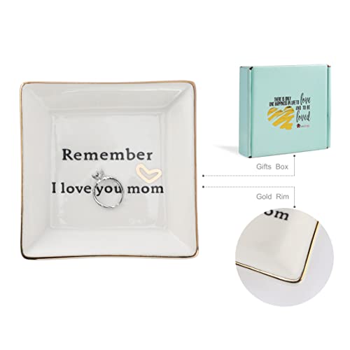 HOME SMILE Ceramic Ring Dish Jewelry Tray - Remember I Love You Mom - Birthday, Mother's Day, Valentine's Day and Christmas Gifts