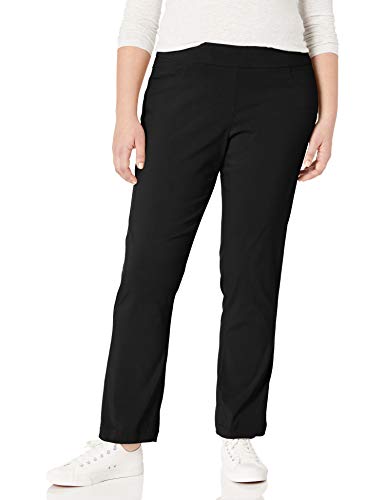 SLIM-SATION womens Plus Size Wide Band Tall Pull-on Straight Leg With Tummy Control pants, Black, 14 US