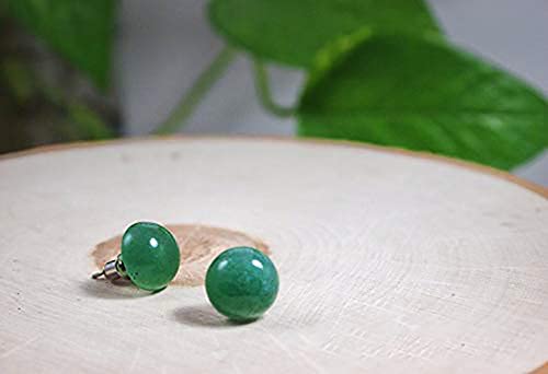 Handmade Natural Green Jade 12mm Large earring Studs for Women for Men Graduation Gift for Back to School, Teachers, August Birthday Anniversary(12mm Semi-cirle,Deeper Green Jade)