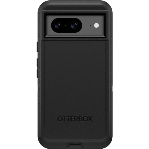 OtterBox Google Pixel 8 Defender Series Case - BLACK, rugged & durable, with port protection, includes holster clip kickstand