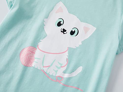 Tebbis Summer Pajamas for Little/Teen Girls – Pink & Cute Cat PJS Cute Jammies Set Size 5T