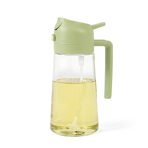 Wsaikis Oil Sprayer for Cooking,2 in 1 Glass Olive Oil Sprayer and Oil Dispenser14.5oz/430ml Oil Spray Bottle (Green)