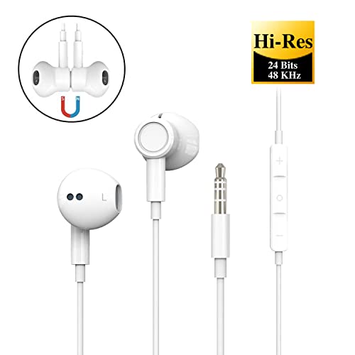 Hi-Res Extra Bass Earbuds Noise Isolating in-Ear Headphones Wired Earbuds with Microphone for iPhone, iPod, iPad, MP3, Huawei, Samsung, Lightweight Earphones with Volume Control 3.5mm Jack Headphones