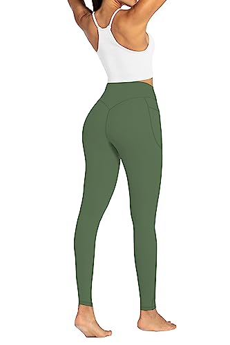 Sunzel Sunzfly High Waist Yoga Pants with Pockets, Workout Leggings for Women Tummy Control, No Front Seam Yoga Leggings 28" Beige Small