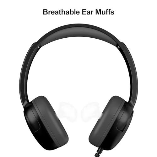 Jimonyer Kids Headphones for School, 3.5mm Jack Wired Headphones for Kids with Safe Volume Limiter, HD Stereo Sound On-Ear Girls Boys Toddler Headphones for Tablet, iPad, Kindle(Black)