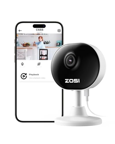 ZOSI Indoor Security Camera for Baby/Pet Monitor, C688 1080P Home Surveillance WiFi Camera with Phone App, AI Motion Detection, 2-Way Audio, Night Vision, SD Card/Cloud Storage, Works with Alexa