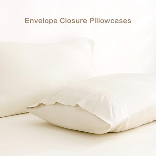 Andency White Sheets Queen Set, 100% Viscose Derived from Bamboo, Cooling Summer Queen Sheet Set, Deep Pocket Up to 16", Silky Soft Bed Sheets, Hotel Luxury Breathable Bedding Sheets & Pillowcases