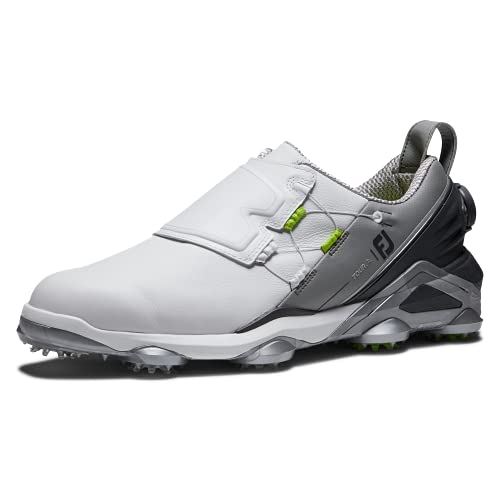 FootJoy Men's Tour Alpha Dual Boa Golf Shoe, White/Navy/Grey, 15