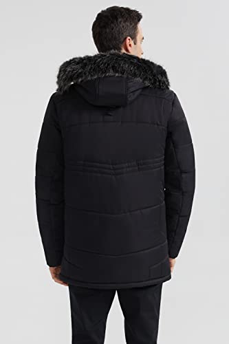 Orolay Men's Winter Warm Jacket Hooded Mountain Parka with Faux Fur Black S