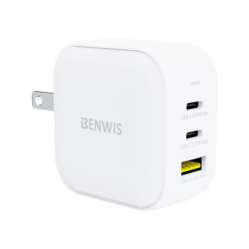 BENWIS USB C Charger Block, 65W GaN Fast Charger 3.0 QC+PD Type C Charging Block Cube 3-Port USB Wall Charger for iPhone 15 14 13 12 11 Pro Max XS, iPad, Samsung Phone, Tablet