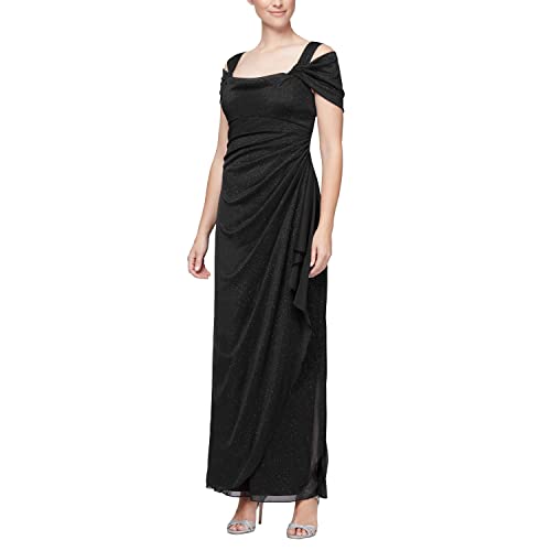Alex Evenings Women's Long Cold Shoulder Dress, Mother of The Bride, Formal Events (Petite and Regular Sizes), Beaded Wedgewood, 18