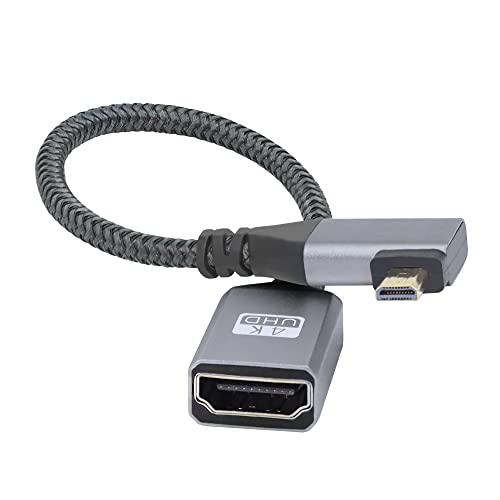 RIIEYOCA 4K Micro HDMI to HDMI Adapter Cable,Left Angle Micro HDMI Male to HDMI Female Aluminum Short Nylon Braided Cord Cable,Support 4K UHD, for Laptop,Projector,TV,Monitor,Camcorder(Cable:20cm)