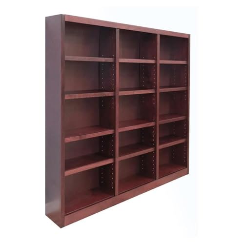 Traditional 72" Tall 15-Shelf Triple Wide Wood Bookcase in Cherry
