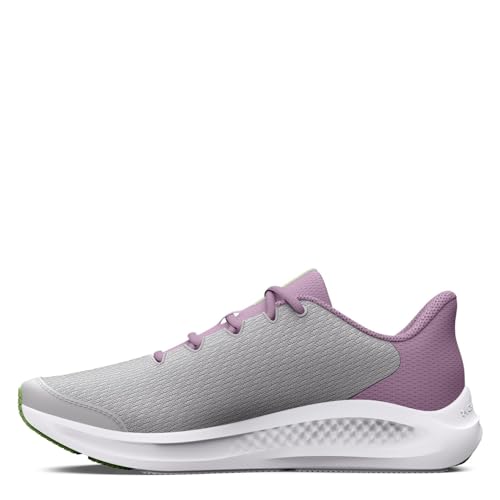 Under Armour Girls' Grade School Pursuit 3 Big Logo, (100) Halo Gray/Fresh Orchid/Lumos Lime, 3.5, US