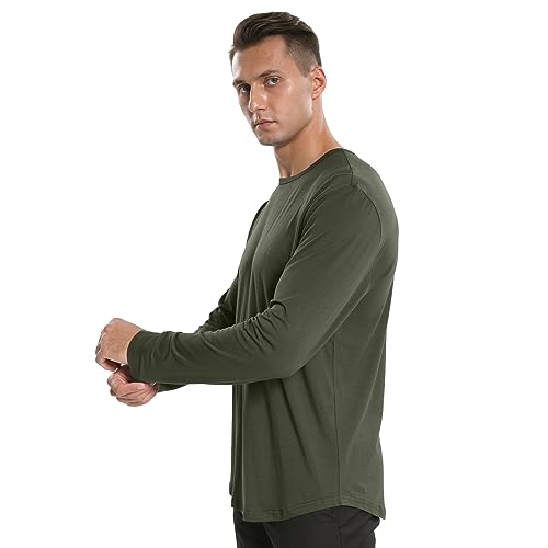 netdraw Men's Ultra Soft Bamboo Viscose T-Shirt Curve Hem Lightweight Cooling Long Sleeve Casual Basic Tee Shirt (Smoke Blue, XXL)