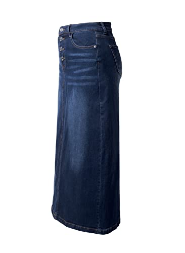 Women Maxi Pencil Jean Skirt- High Waisted A-Line Long Denim Skirts For Ladies- Blue Jean Skirt,Blue,2