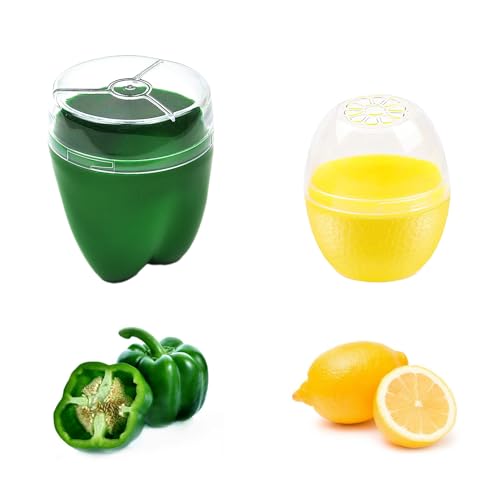 Magicaleast 2PCS Fruit and Vegetable Shaped Savers Lemon and Green Pepper Storage Containers for Fridge Vegetable Crisper Makes Food Stays Fresh Longer