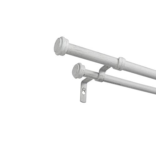 Exclusive Home Curtains ER1025-06 3672 Topper Double Curtain Rod and Finial Set, 36"-72", Distressed White