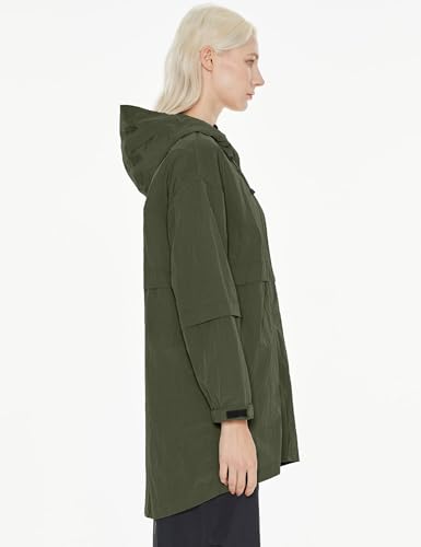 Orolay Women's Lightweight Rain Jacket Casual Hooded Outdoor Windbreaker Water-Resistant Active Outwear with Pockets Armygreen Small