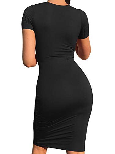GOBLES Women's Short Sleeve Casual Bodycon Midi Elegant Cocktail Party Dress Black