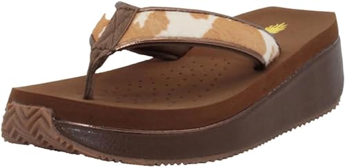 Volatile Neville Wedge Sandals for Women Featuring Soft Webbed Textile Thong Post, Padded Lining, and Slip-On Wedge Style, Tan/White/Cow - 6