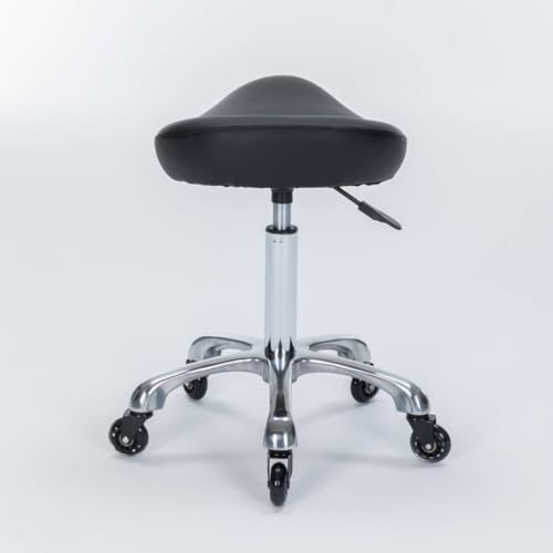 Whiterye Saddle Stool PU Leather Rolling Stool Adjustable Height Stool with Mute Wheels Swivel Saddle Chair Ergonomic Stool for Clinic Dentist Massage Salon Spa Tattoo Office (Black).