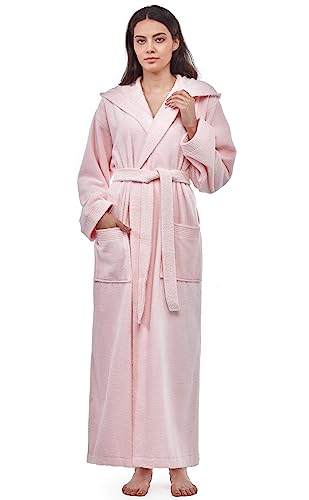 Arus Womens Pacific Long Style Full Length Robe Hooded Turkish Cotton White Large