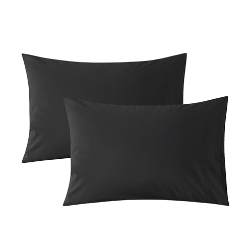 WhatsBedding Standard Size Pillowcases Set of 2, 20x26 Cotton Pillow Case with Envelope Closure, Soft & Breathable Pillow Covers for Bed, Black