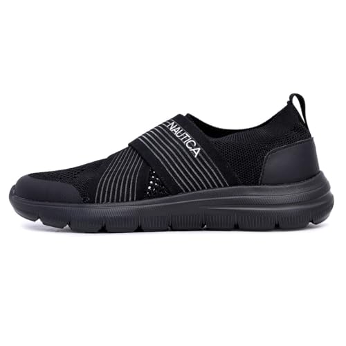 Nautica Women's Fashion Sneaker Slip-On Running Shoe Casual Walking Tennis Trainers Allyanna-Black Mono-6.5