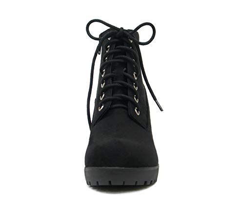 Soda Second Lug Sole Chunky Heel Combat Ankle Bootie Lace up w/Side Zipper (White PU, numeric_11)