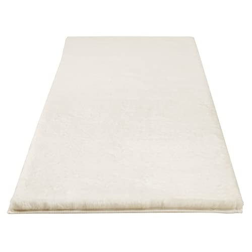 Home-Complete Faux Fur Bath Mat – 21x34-Inch Nonslip Jacquard Faux Fur Rug for Washable Rug Bathroom or Kitchen, Beige