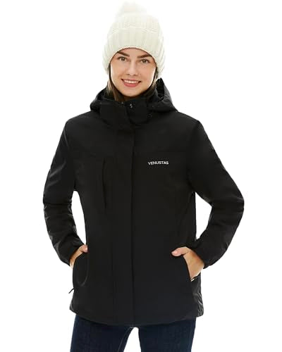 Venustas Women’s 3-in-1 Heated Jacket with Battery, Waterproof Jacket with Hood for Skiing