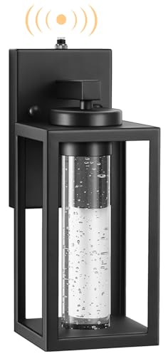 VIANIS Black Outdoor Wall Sconce, Dusk Dawn Exterior Lighting Wall Mount House with Crystal Bubble Glass, Waterproof Modern Outdoor Light Fixture Front Porch, LED Coach Lights for Garage Lantern