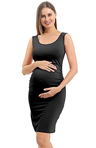 Rnxrbb Women Summer Sleeveless Maternity Dress Pregnancy Tank Scoop Neck Mama Clothes Casual Bodycon Clothing,Navy M