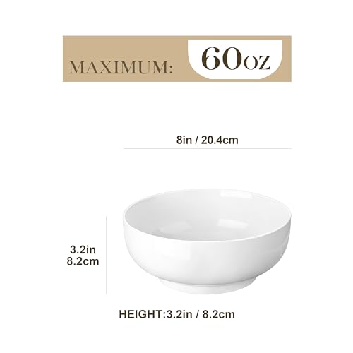 MALACASA Salad Bowls Set, 44 OZ (7") Large Soup Bowls Cereal Bowl for Kitchen, White Ceramic Bowls Set of 2, Dishwasher & Microwave Safe,Series REGULAR