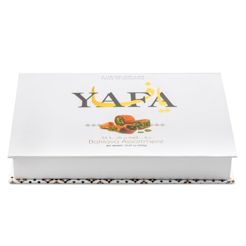 YAFA Baklava -Middle Eastern Sweets- Pistachio Baklava - Bakery Dessert-Turkish Delights Assorted - Eid Gift Basket - Turkish Baklava-Taste of Palestine-Baklava Gift Box 450g (46-48pcs)