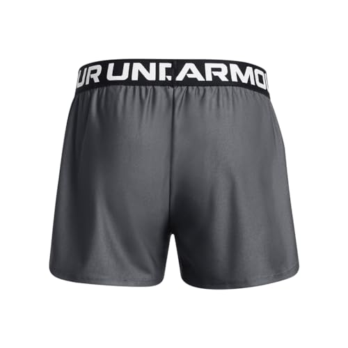 Under Armour Girls Play Up Solid Shorts, (013) Pitch Gray / / Metallic Silver, Youth Medium