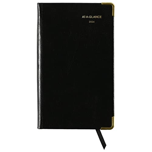 AT-A-GLANCE Fine Diary 2024 Weekly & Monthly Diary, 3" x 5", Pocket Size, Black (7011110524)