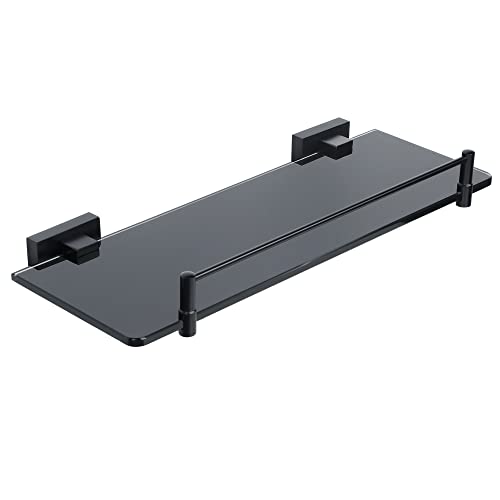 Alise Bathroom Shelves Glass Shelf with Guard Bar Wall Mount,Floating Shelves for Bathroom,SUS 304 Stainless Steel Tempered Glass Rack Holder Storage Organizer,GOY380X130-B Black