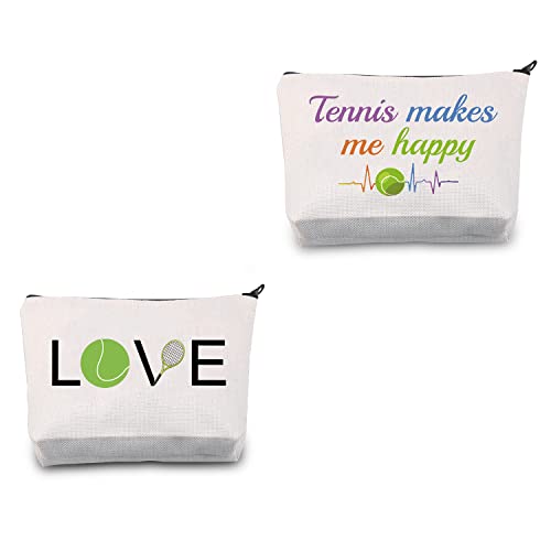 CMNIM Tennis Makeup Bag Tennis Gifts for Tennis Players Cosmetics Bag Gifts for Tennis Lovers Tennis Makes Me Happy Travel Bag Zipper Pouch Organizer (Tennis Makeup Bag)