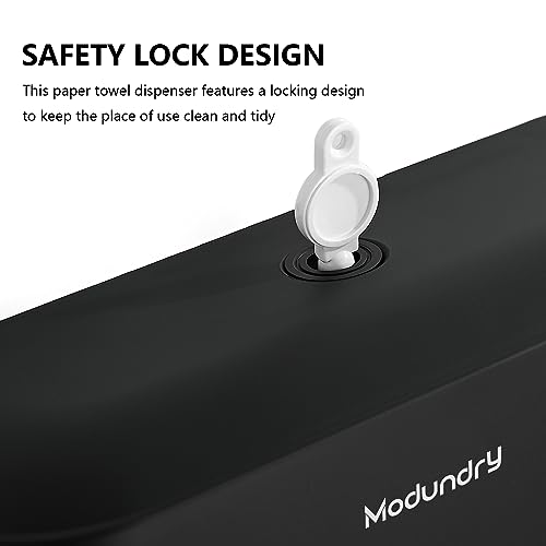 Modundry Wall Mount Paper Towel Dispensers,Commercial Multifold Tissue Dispenser with Smart Lock, Adhesive No Drilling or Screws Install,Hand Towel Holder for Bathroom,Restroom, Office, Home (Black)
